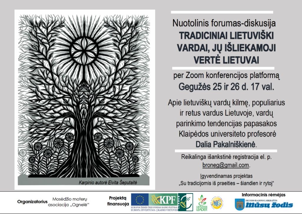 Nuotolinė konferencija-diskusija „Tradiciniai lietuviški vardai, jų išliekamoji vertė Lietuvai“