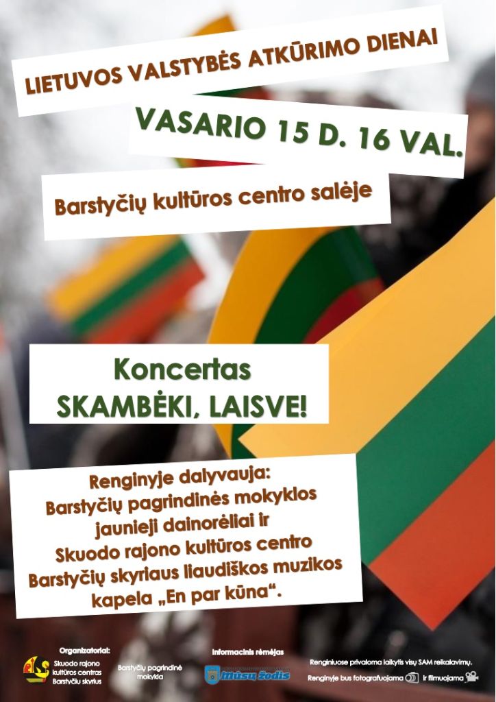 Lietuvos valstybės atkūrimo dienos minėjimas Barstyčiuose